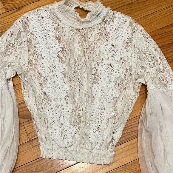 Love University Lace Blouse with Sheer Sleeves - Picture 3 of 6